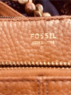 Fossil Cognac Tan Pebbled Leather Crossbody Bag